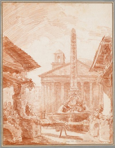 Vue de la Piazza della Rotonda à Rome avec la fontaine des Tritons et la façade du Panthéon - Hubert Robert