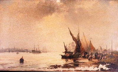 Pêcheurs sur le rivage dans une scène d