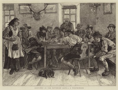 Croquis dans les Alpes bavaroises, I, un Wirthshaus - Hubert von Herkomer