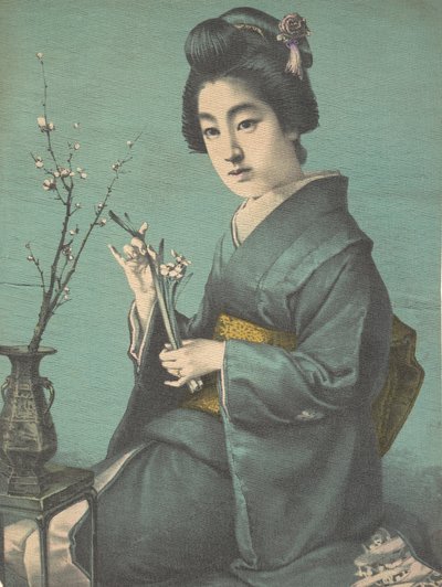 Fille avec des fleurs de prunier, vers 1900 - Hugechi