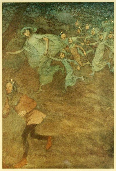 Entrée de Sir Hugh Evans, Anne Page, et autres, des Joyeuses Commères de Windsor, pub. 1910 - Hugh Thomson