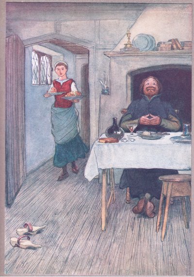 Il y a des pommes et du fromage à venir (illustration de Les Joyeuses Commères de Windsor) - Hugh Thomson