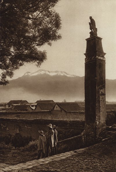 Mexique : Amecameca avec Iztaccihuatl (photo n/b) - Hugo Brehme