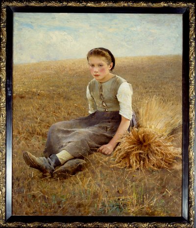 Un petit paysan suédois assis sur du foin - Hugo Salmson