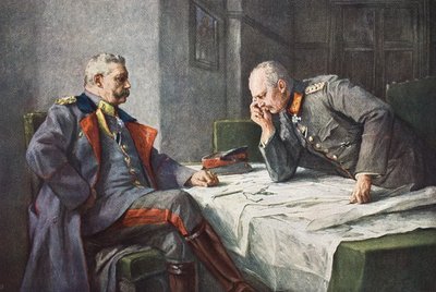 Général von Hindenburg et Generalquartiermeister Erich von Ludendorff à la table des cartes - Hugo Vogel