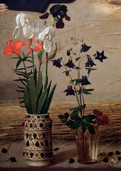 Triptyque Portinari : détail central des fleurs - Hugo van der Goes
