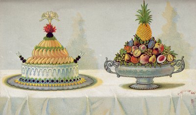 Conception pour la présentation de poulet avec mayonnaise et aspic sur un lit de beurre et de glace et de fruits, illustration d