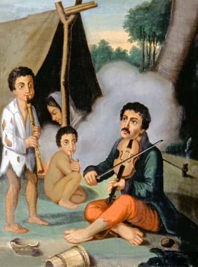 Famille de musiciens gitans, c.1880-1900 - Hungarian School