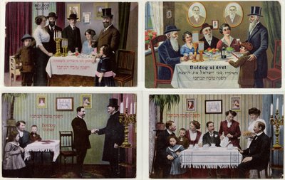 Cartes postales représentant la famille juive à Rosh Hashanah - Hungarian School