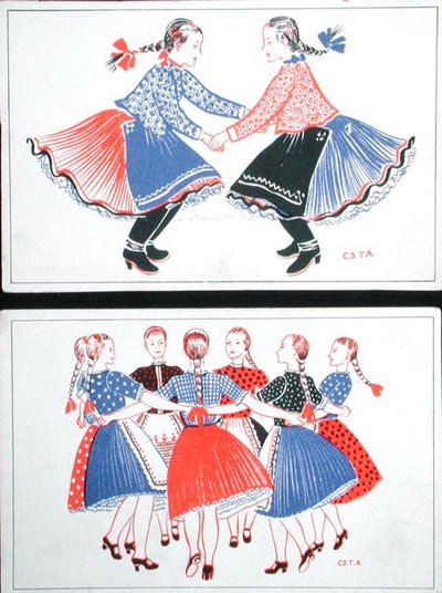 Cartes postales représentant des danses traditionnelles hongroises, vers 1947-48 - Hungarian School