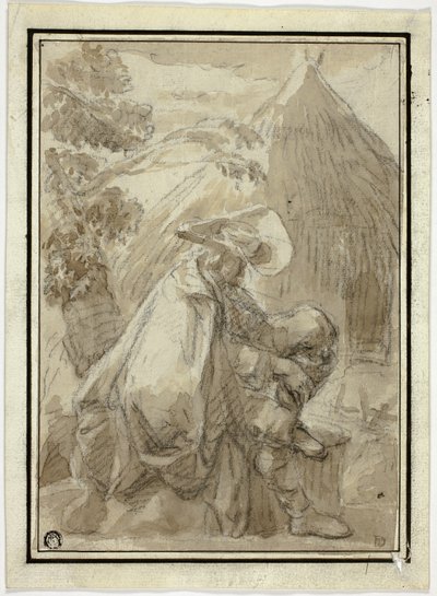 Homme assis dans un manteau par Thatched Hut - III Follower of Herman Saftleven