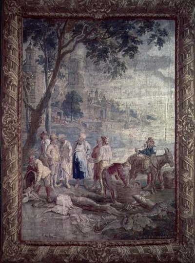 Tapisserie représentant une scène rustique par I.V. Borcht, flamande, XVIIe siècle - I.V. Borcht