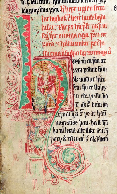 Initiale historiée H, de Skarosbok (Le Livre de Skard) c.1350 - Icelandic School