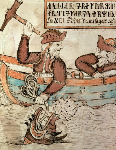 Thor pêchant le serpent de Midgard, depuis le bateau du géant Hymir - Icelandic School