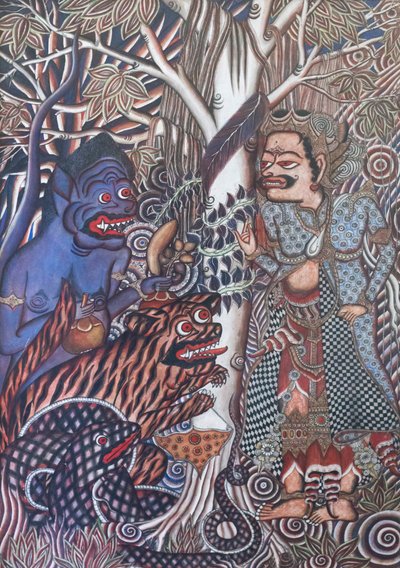 Le prêtre libère le singe, le serpent et le tigre du puits - Ida Bagus Gelgel
