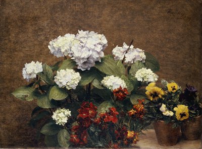 Hortensias et giroflées avec deux pots de pensées, 1879 - Ignace Henri Jean Fantin Latour