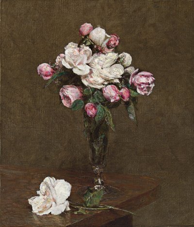 Roses roses et blanches dans une flûte à champagne - Ignace Henri Jean Fantin Latour