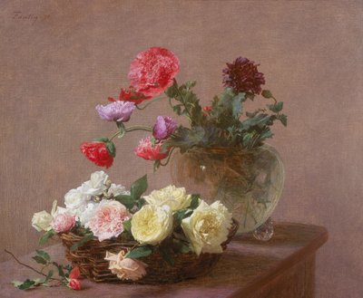 Coquelicots dans un vase en cristal, ou panier de roses, 1890 - Ignace Henri Jean Fantin Latour