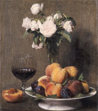Nature morte avec roses, fruits et un verre de vin, 1872 - Ignace Henri Jean Fantin Latour