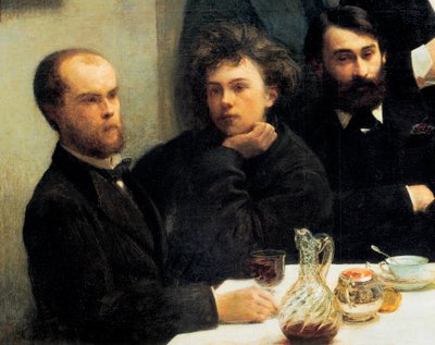 Coin de table : de gauche à droite : Paul Verlaine, Arthur Rimbaud, Elzéar Bonnier. (Peinture, 19ème siècle) - Ignace Henri Jean Fantin Latour
