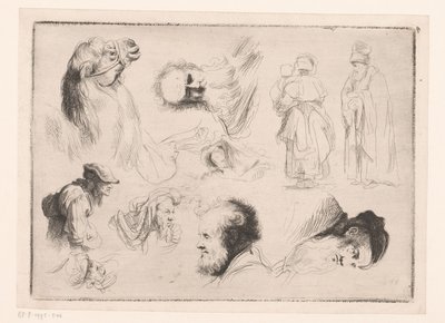 Composition avec des têtes de différents hommes, un chameau et deux figures debout - Ignace Joseph de Claussin (attributed to)
