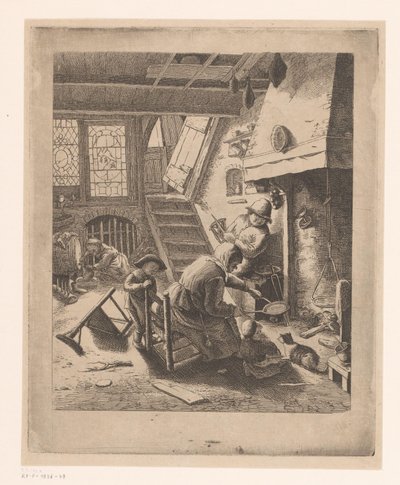 Femme faisant des crêpes avec un homme et des enfants - Ignace Joseph de Claussin (attributed to)