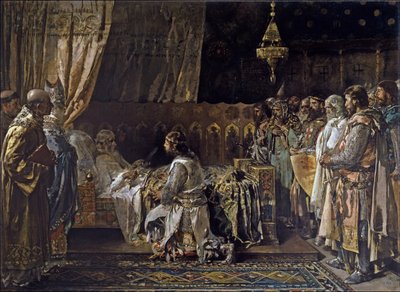 Le roi Jacques Ier le Conquérant donne son épée à son fils, Pedro, 1881 - Ignacio Pinazo Camarlench