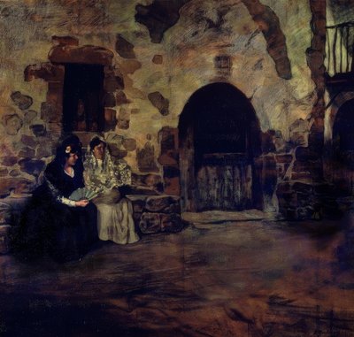 Deux femmes avec mantille et éventail à la porte de la ferme – XXe siècle - Ignacio Zuloaga y Zabaleta