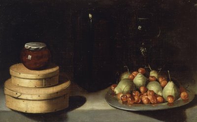 Nature morte (plateau avec cerises et poires, boîtes et pot de miel) – XXe siècle - Ignacio Zuloaga y Zabaleta