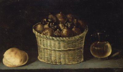 Nature morte (Panier en osier avec figues, pain et pot de miel) – XXe siècle - Ignacio Zuloaga y Zabaleta