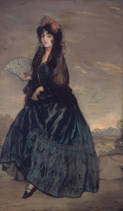 Femme avec mantille, fleurs et éventail - Ignacio Zuloaga y Zabaleta
