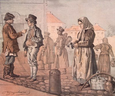 Vendeur de lait de rue De la série Ceux-ci sont nos gens, 1842 - Ignati Stepanovich Shchedrovsky