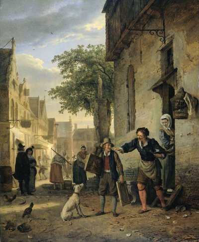 Jan Steen envoie son fils dans la rue pour échanger des peintures contre de la bière et du vin - Ignatius Josephus van Regemorter