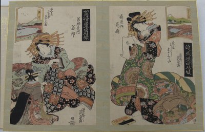 Femme et sa servante, femme avec parchemin, début-milieu 19ème siècle - Ikeda Eisen