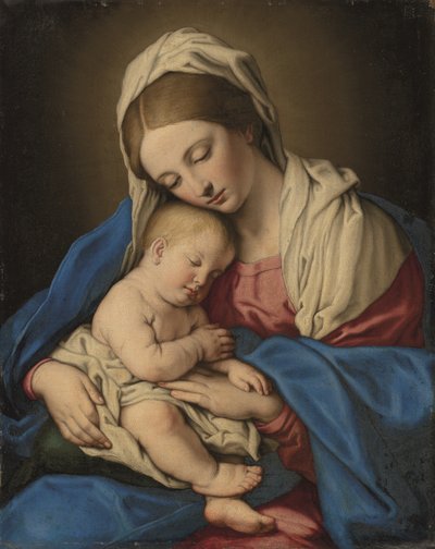 Madone et enfant (huile sur toile) - Il (1609-85) Sassoferrato