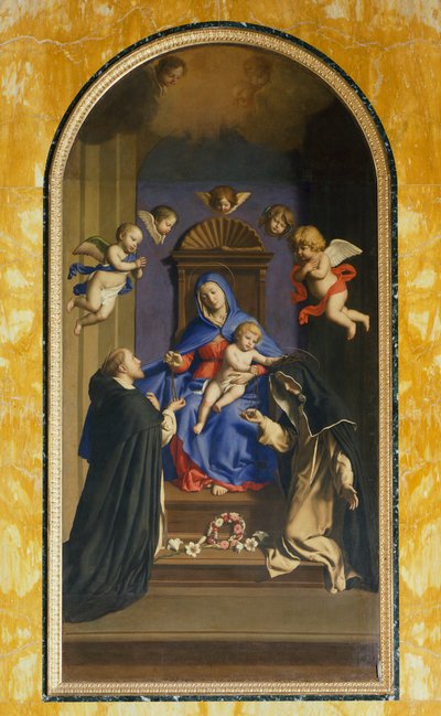 Notre-Dame du Rosaire avec Saint Dominique et Sainte Catherine, Chapelle de Sainte Catherine, Basilique de Sainte Sabine, Rome, Italie - Il  Sassoferrato