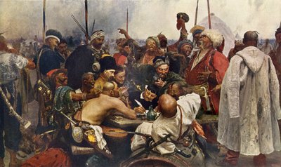 La réponse des Cosaques Zaporogues au Sultan Mehmet IV (Muhammad, Mehmet, Mehmed, Mahmoud) (1642-1693) de Turquie Gravure du XIXe siècle d