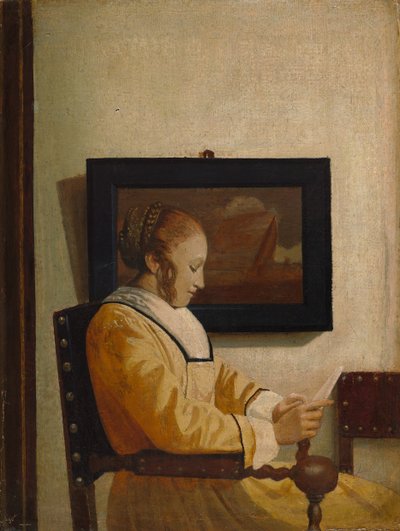 Une jeune femme lisant - Imitator of Johannes Vermeer