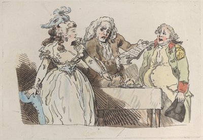 Une jeune héritière se prépare à signer un document, 1780-1800 - Imitator of Thomas Rowlandson.