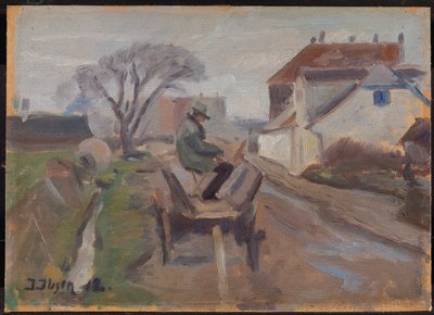 Le peintre Ølund Hansen assis dans une charrette peignant - Immanuel Ibsen