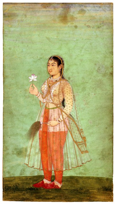 Une dame avec une fleur et un chasse-mouches, vers 1630 - Indian Art