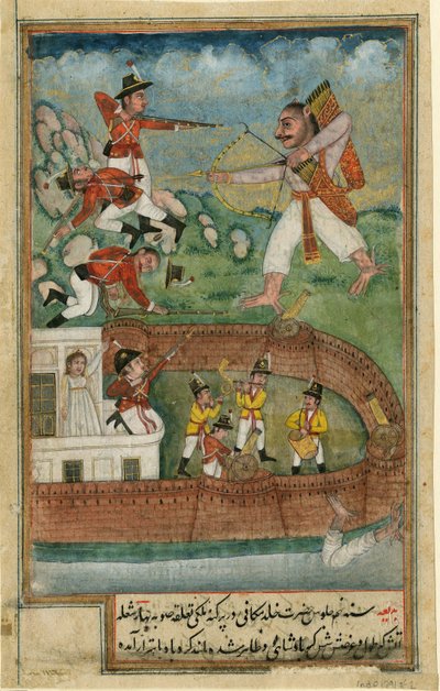 Démons indiens attaquant un fort défendu par des troupes européennes - Indian Art