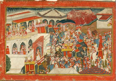 Krishna et Balarama quittant un palais, c. 1840 - Indian Art