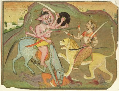 Durga en combat avec Mahishasura, du folio de 