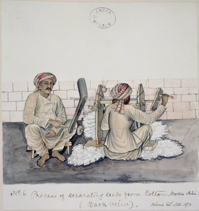 Deux hommes égrenant du coton, Bombay, c.1873 - Indian School