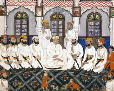 Un raja de Jaipur habillé pour le culte au durbar - Indian School