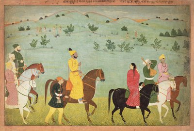 Un prince de Jasrota, peut-être Balwant Singh, en expédition équestre, par Nainsukh (actif 1740-50) Cachemire, vers 1751 - Indian School