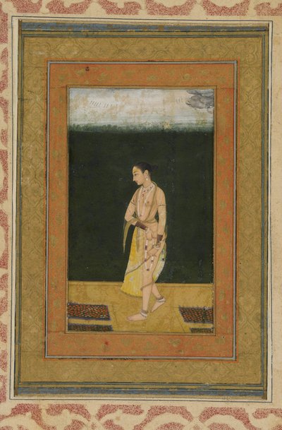 Une dame marche dans un jardin, folio d