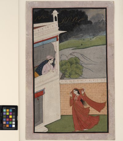Une dame vient chez son amant sous une tempête, vers 1830 - Indian School