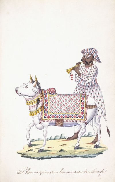 Un homme avec son bœuf, vers 1825 - Indian School